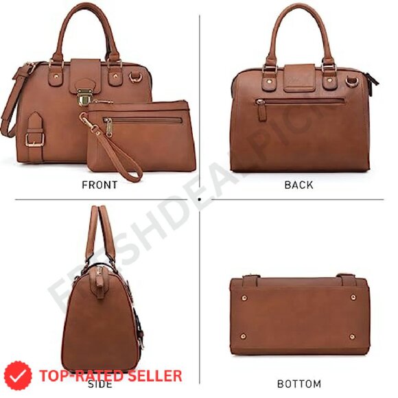 Vegan Leather Satchel Tote Top Handle Shoulder Bag Elegant Work Purse - Picture 4 of 8